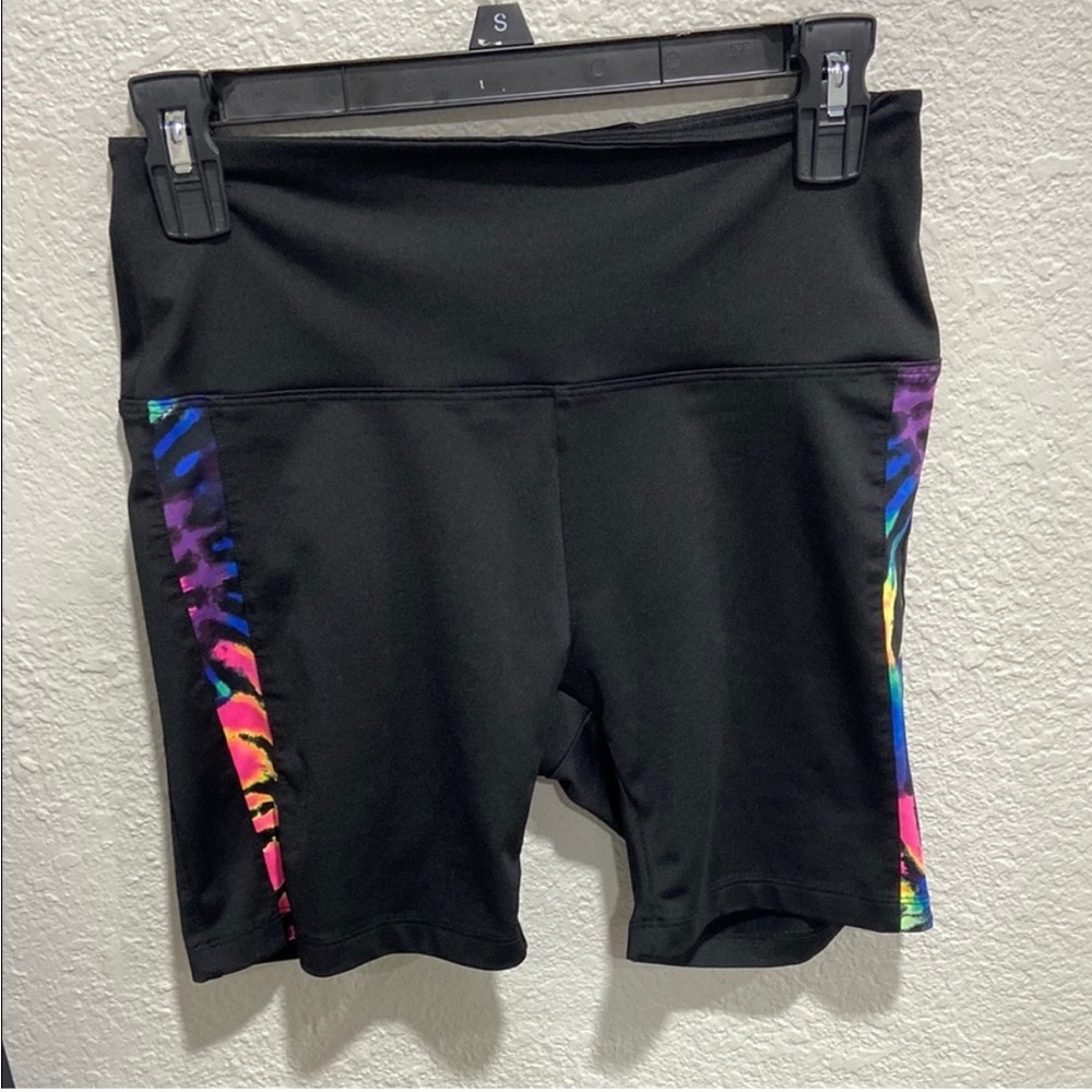 PINK Victoria's Secret Black Bike Shorts with Multicolor Stripes